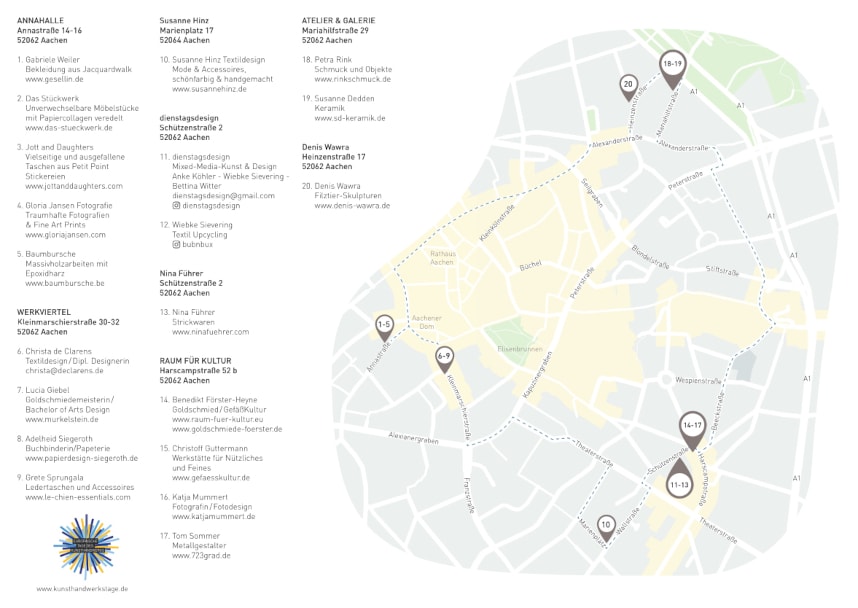Flyer Werkroute Aachen zur ETAK 2023 - Plan der Werkstätten