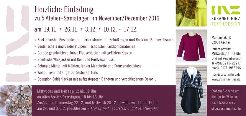 Einladung Atelier-Samstage Dezember 2016 - Rückseite